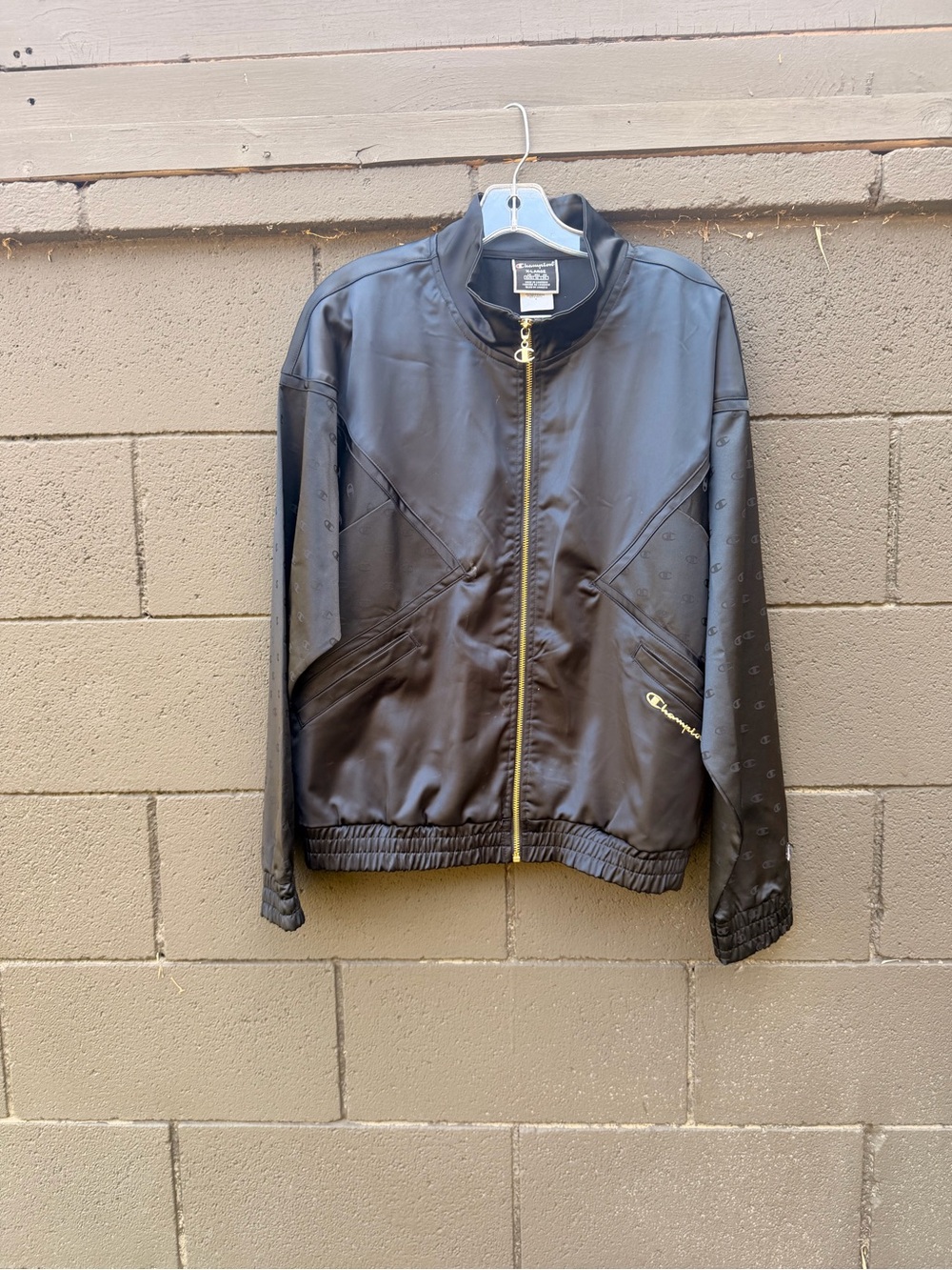 Champion Black Bomber Jacket with Gold Zip